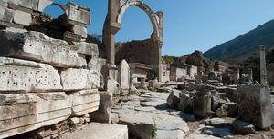 The arch of the Pollio Fountain on Domitian Square at Ephesus, where the temple to the emperor once stood