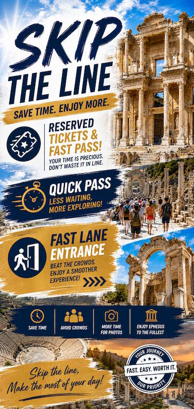 Skip the lines at Ephesus with reserved tickets, quick pass and fast lane entrance