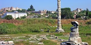 One re-erected column and the flooded foundations of the Temple of Artemis at Selçuk