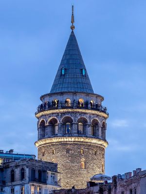The Galata Tower lit at dusk in Istanbul, the Constantinople that was the Christian capital for over a thousand years