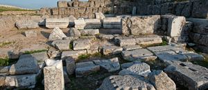 Carved blocks fallen from the Caracalla nymphaeum, one of the great fountain houses of Laodicea on the Lycus