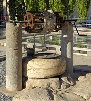 The rope windlass and round marble well-head of Saint Paul’s Well in Tarsus