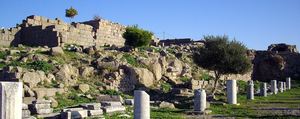 Column stumps and terrace walls of the sanctuary of Athena on the Pergamon acropolis