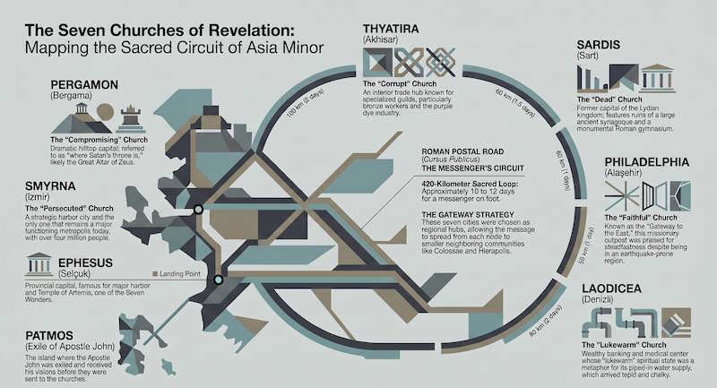 Detailed map of the Seven Churches of Revelation in western Turkey